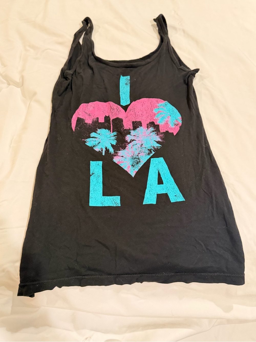 I ♥ LA Graphic Black Tank with Pink & Teal Heart